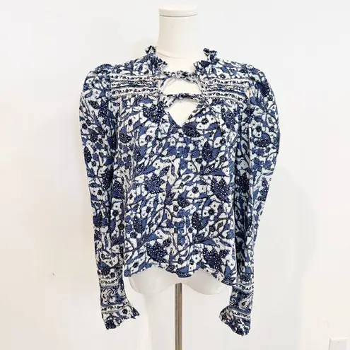 Love The Label Floral Blouse Top in Mabel Blue White Size Medium