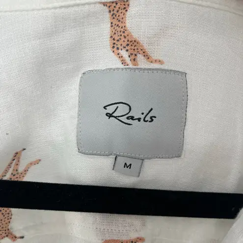 Rails Charli Shirt Women White Playful Cheetahs Print Linen Blend Button Medium