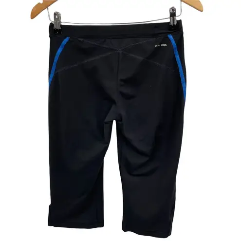 Adidas  Athletic Capri Pants Womens 8 Black‎ Polyester Blue Trim Mesh Panel