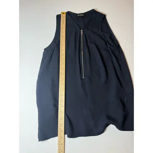 The Kooples M Women's Zip Front Sleevless Top Silk Front Jersey Back Deep Navy