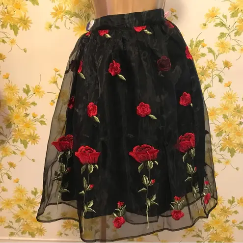 Black organza Overlay Midi Skirt size M Size M
