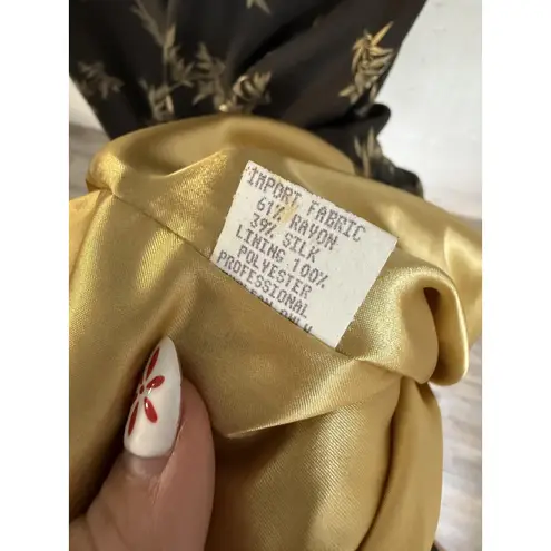 Sue Wong Dress Womens Large Brown Gold Leaf Print Silk Blend Ruffle Hem USA