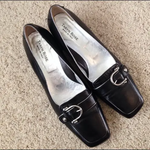 Taryn Rose Leather Loafers Black & Silver with Buckle Women’s EU Size 40