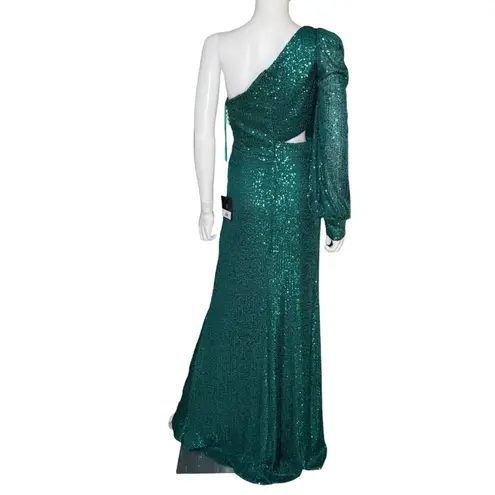 Mac Duggal Ieena for Green Sequined One Shoulder Cut Out Gown 26730 Women’s Sz 4