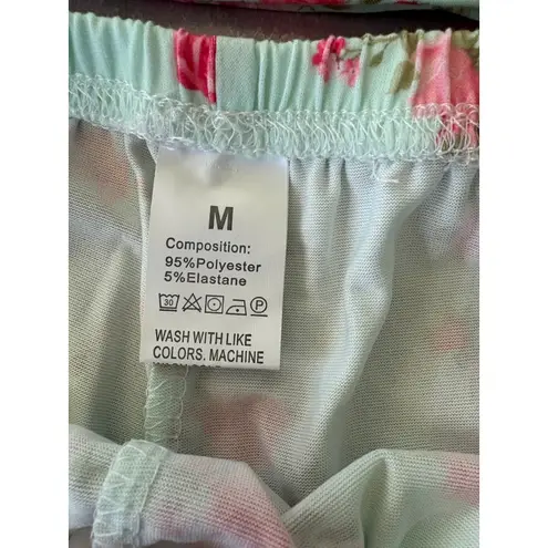 Floral Pajama Set Cami Top & Shorts Ruffle Trim Sleepwear Loungewear M Green Size M
