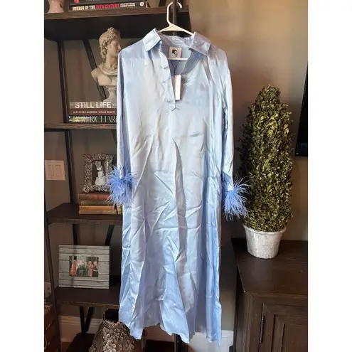 Sleeper Luna Maxi Dress with Detachable Feathers Blue Womens Size Small