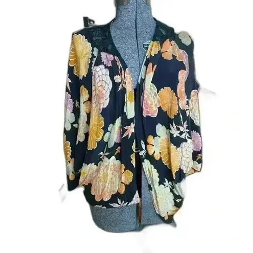 Corey Lynn Calter for Anthropologie Dahlia Lace 100% Silk Open Kimono USA Made Black Size M