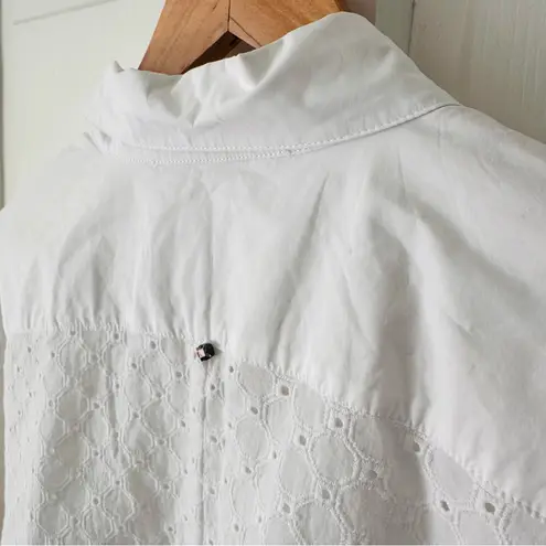 Marina Sport Oversized White Eyelet Boxy Button Up Dolman Sleeve Shirt Size 14