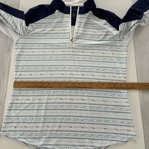 SanSoleil 1/4 Zip Pullover Womens Large Blue White Print UV 50 Golf Pickleball