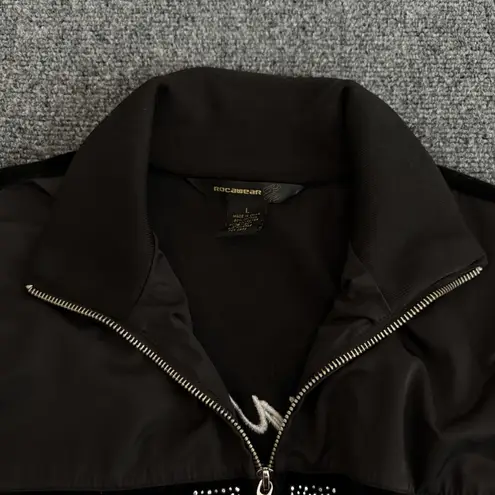 Rocawear Vintage Velour Track Jacket Womens Large Black Y2K Full Zip Bedazzled