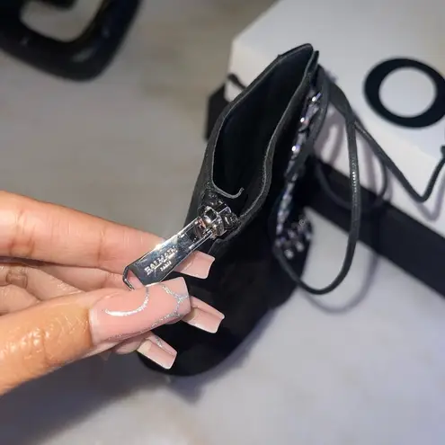 Balmain Black Lace Up Peep-Toe Suede Stiletto Booties