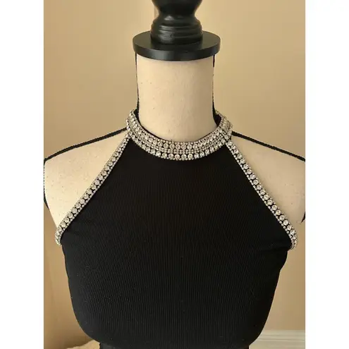Generation Love Diane Black Sleeveless Razor Back Rhinestone Trim Top XS