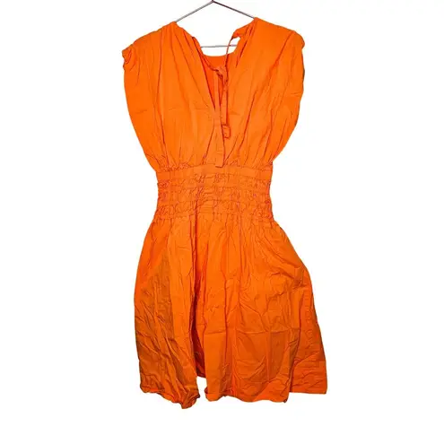 EUDON CHOI x RTR Orange Smocked Waist Hourglass Shape Back Tie Mini Dress Size 8