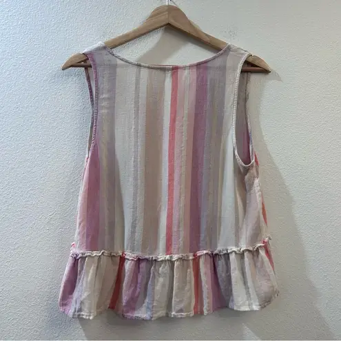 Rails  Mira Stripe Linen Blend Sleeveless Peplum Top Size XS Pink V-Neck