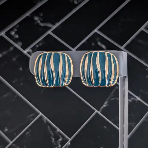 Vintage Ernst Gideon Bek Clip On Earrings Gold Tone & Blue