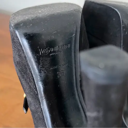 YSL • Palais 105 Chain Mary Jane heels black suede leather platform pumps Size 5