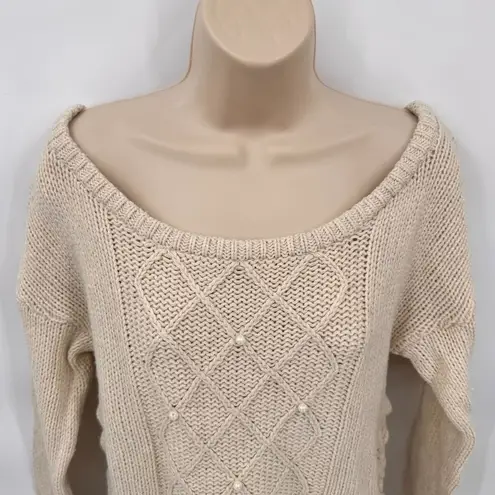 Stüssy Stussy Knit Sweater Womens Medium Cream Cotton Wool Blend Pearl Detail Vintage