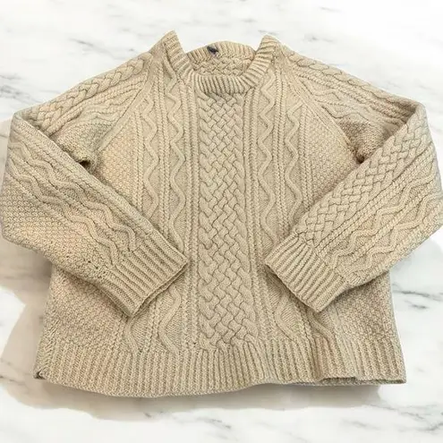 Vintage Wool Fisherman Cable Knit Beige Sweater Size M