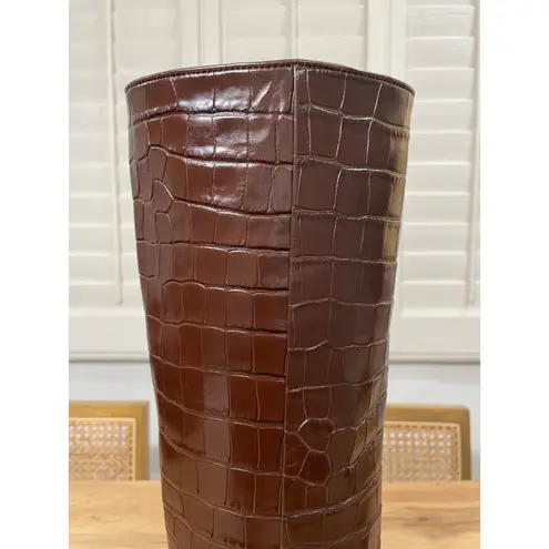 Loeffler Randall Lynn Snip Toe Croc Embossed Block Heel Boots Leather Sz 5.5 NIB