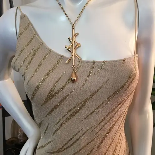 New! Tiger Pattern Open back maxi w/side slit Tan Size L