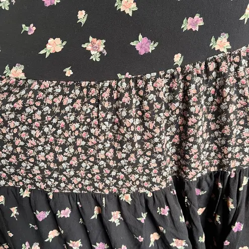 American Eagle Black floral color block maxi skirt | small