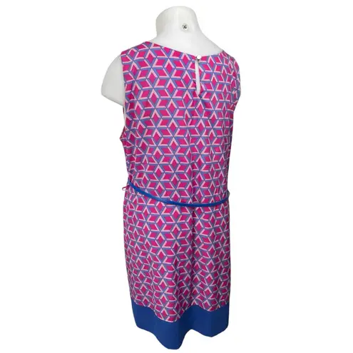 Pink Owl Pink Blue Geometric Sleeveless Belted Cami Camisole Midi Tank Dress 4X