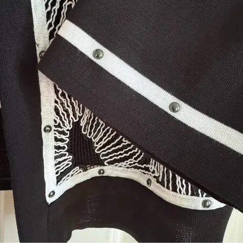 Ming Wang Floral Embroidered Knit Jacket Black and White Size L