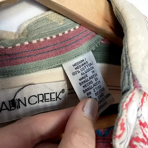 Cabin creek striped short sleeved button down shirt women's size medium cotton