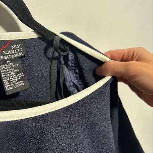 Vintage 80s Navy Blue Maxi Dress Sailor White‎ Trim Sz 14 Nautical Preppy Retro