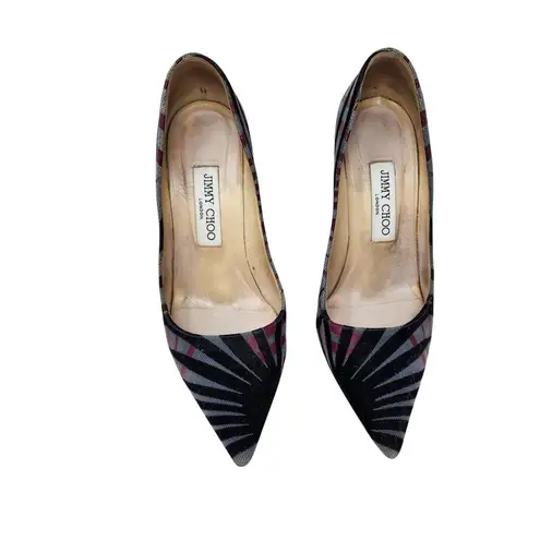 Jimmy Choo Canvas Abel Stiletto Heels Pointed Toe Pumps Multicolor Slip On Size 37 - Image 2