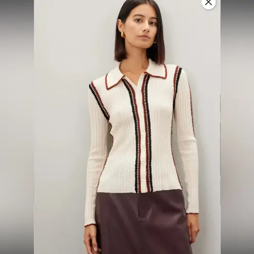 RTR Sea New York Riva Ribbed Embroidered Wool Collared Button Front Top Sz 8 Brown