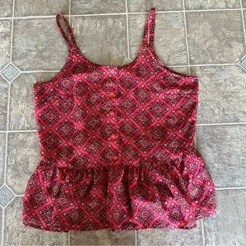 Arizona Jeans Pink Arizona Jean Co Tank Top Patterned Button Peplum Sheer