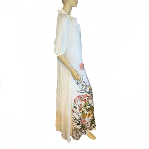 I.N.C. CREAM & GREEN BOTANICAL PRINT KAFTAN STYLE MAXI DRESS NWT (M) Size M