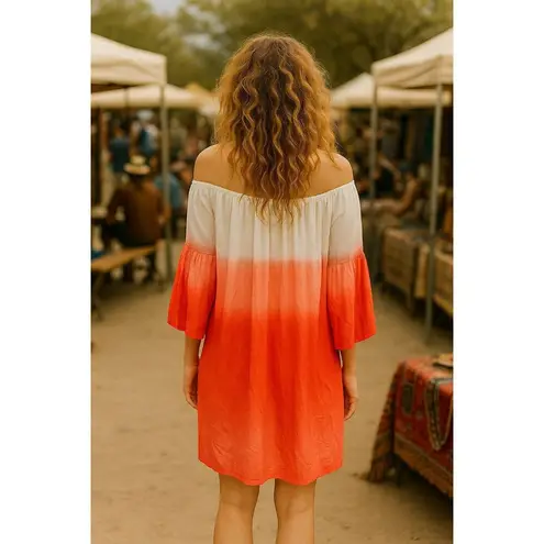 7 Islands XL Dip Dye Red White Rayon Tunic Dress India Boho Festival Summer