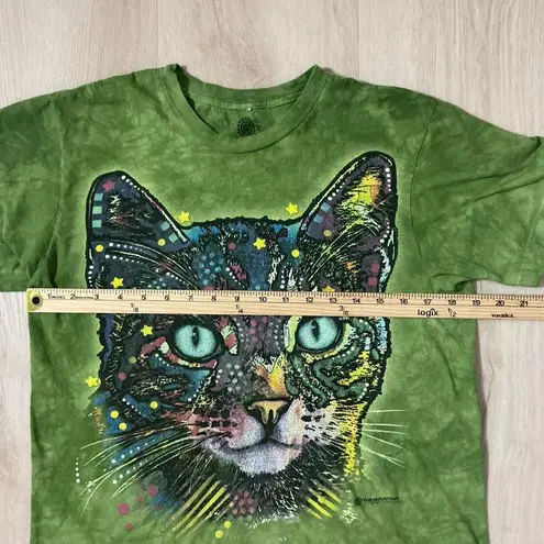 The Mountain Cat Face Graphic T Shirt Green Tie Dye Cotton Cat Lady