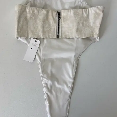 NEW Cherie women’s tan cream snake print textured crop shine party top small