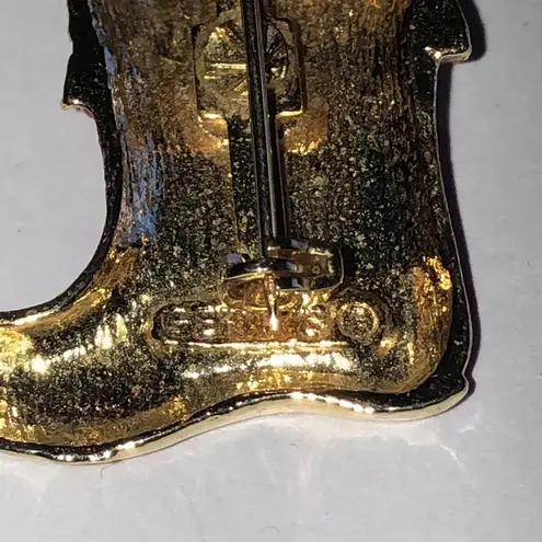 Gerry's Festive Gold Tone and Red Enamel Poodle Dog Stocking Brooch