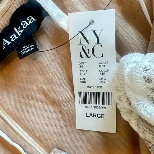 Aakaa NY & Co White Sheer Lace Jumpsuit Flowy Spaghetti Strap Lined Large NWT