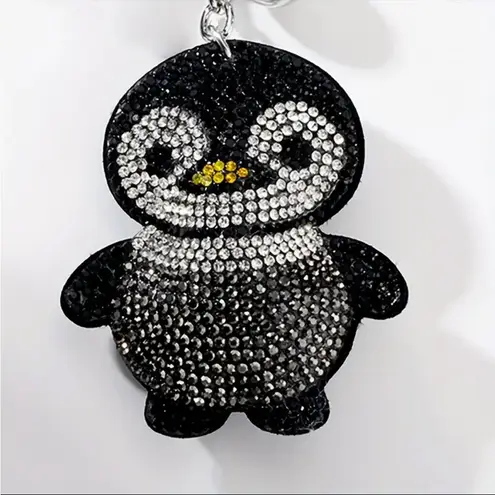 Bling Rhinestone Penguin Keychain Bag Charm Sparkly Crystal Pendant NWT Black