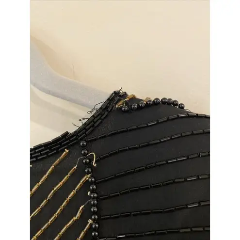 Spiegel For You From Spiegal 2X Black Gold Sequin Silk VTG Top 1980s Evening Holiday