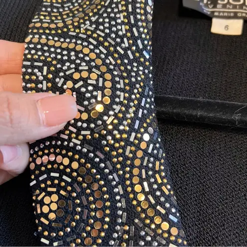 St. John Evening Jacket Blazer Long Line Bling Rhinestones Gold Black Silver 6