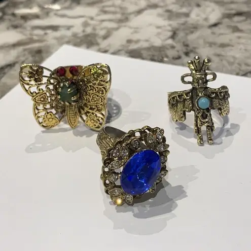 Lot Of 3 Beautiful Adjustable Ornate Women's Costume Rings