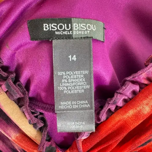 Bisou Bisou Michele Barbot Y2K V-Neck Lined Ruffled Knee Length Dress Size 14