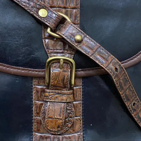 Brahmin Vintage 80’s Black/Brown Croc Leather Crossbody Bag