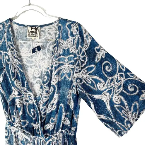 Jaase Jumpsuit Blue White Geometric Print S Bohemian Wide Leg New