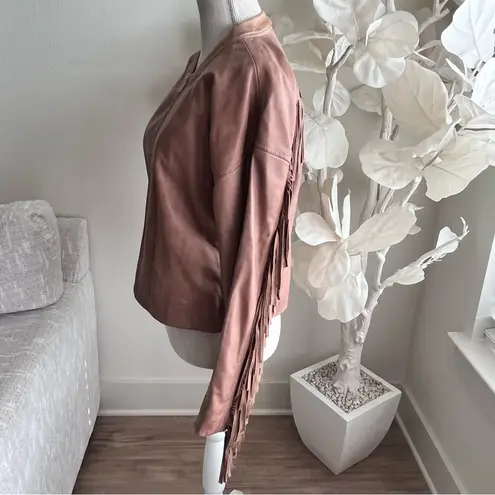 Sundance Fringe Leather Long Sleeve Brown Jacket Size 10
