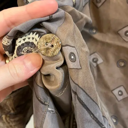 Renato Nucci Paris 100% Silk Geometric Tunic Button Down Blouse