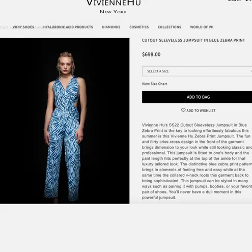 Vivienne Hu Blue Zebra Pattern Jumpsuit Size M