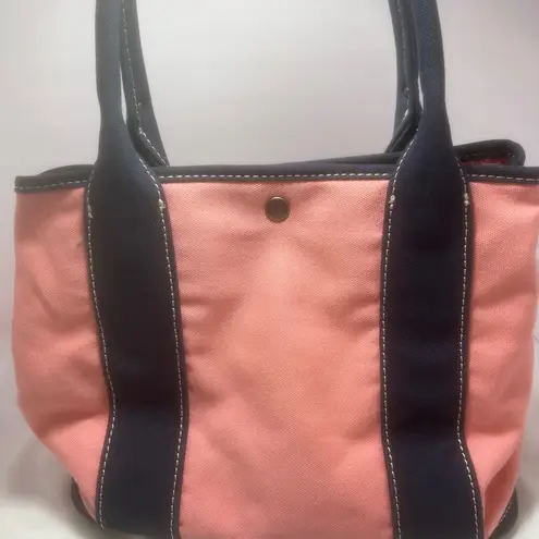 J.Crew Canvas Tote Bag Pink Navy Blue Handles Lined Interior Medium Size Cotton