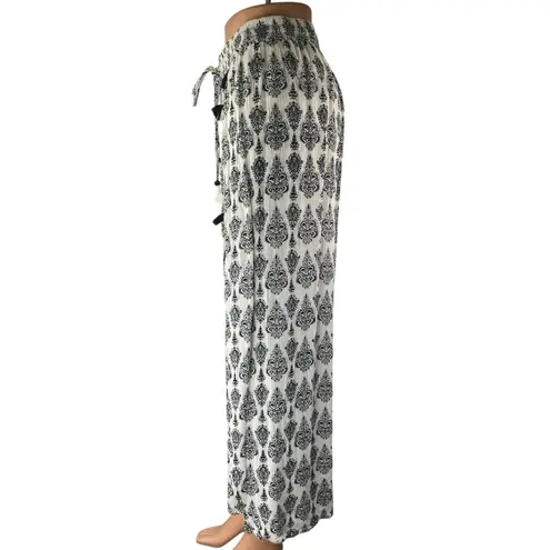 Penti White Black Paisley Tassel High Rise Palazzo Wide Leg Beach Pants Size L Size L